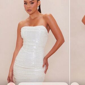 Fashion Nova White Strapless Sequin Bodycon Dress